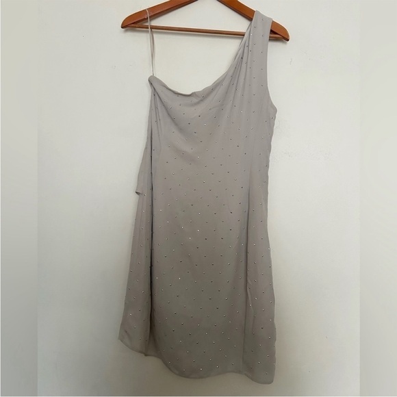 Express Chiffon One Shoulder Sleeveless Rhinestone Mini Dress - Picture 2 of 5
